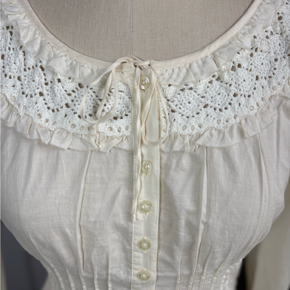 Vintage Late 90s/Y2K DKNY Jeans Cotton Crochet Peasant Blouse - Picture 4 of 15